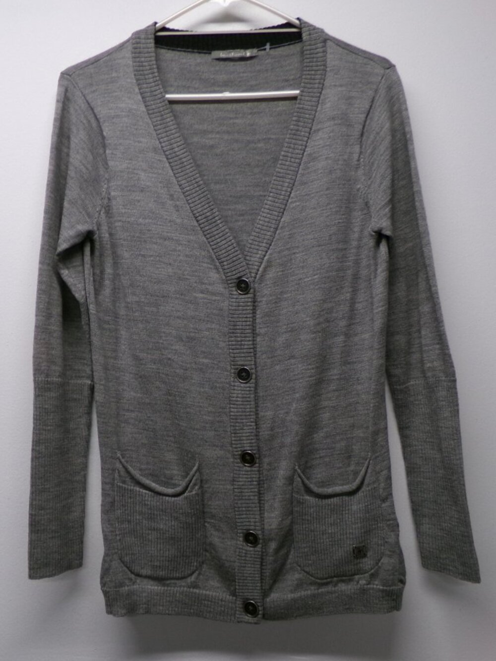 Smartwool 100% Merino Wool V-Neck Button Front Cardigan Sweater Gray Women's S